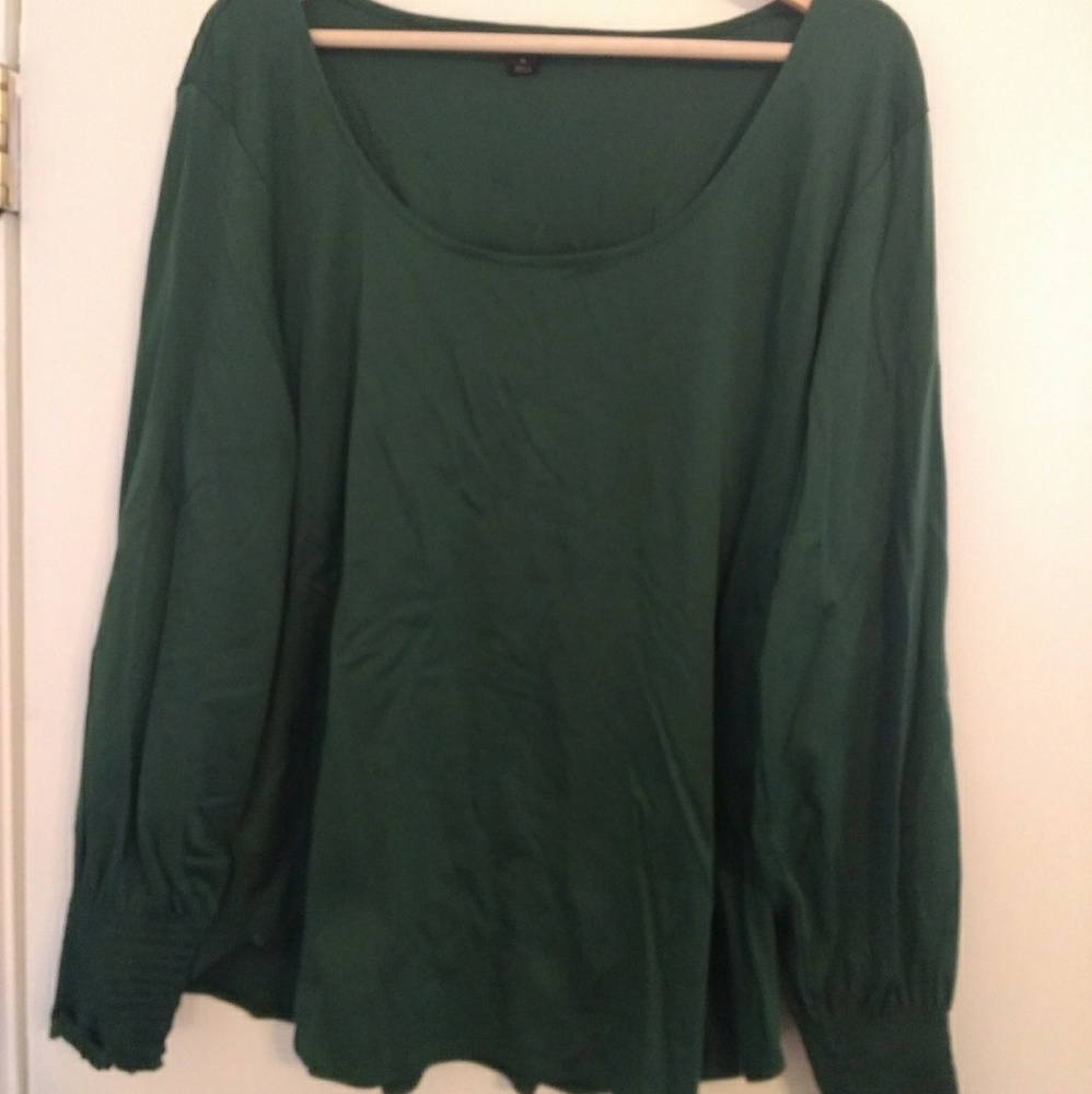 Ann Taylor green scoopneck gathered sleeves